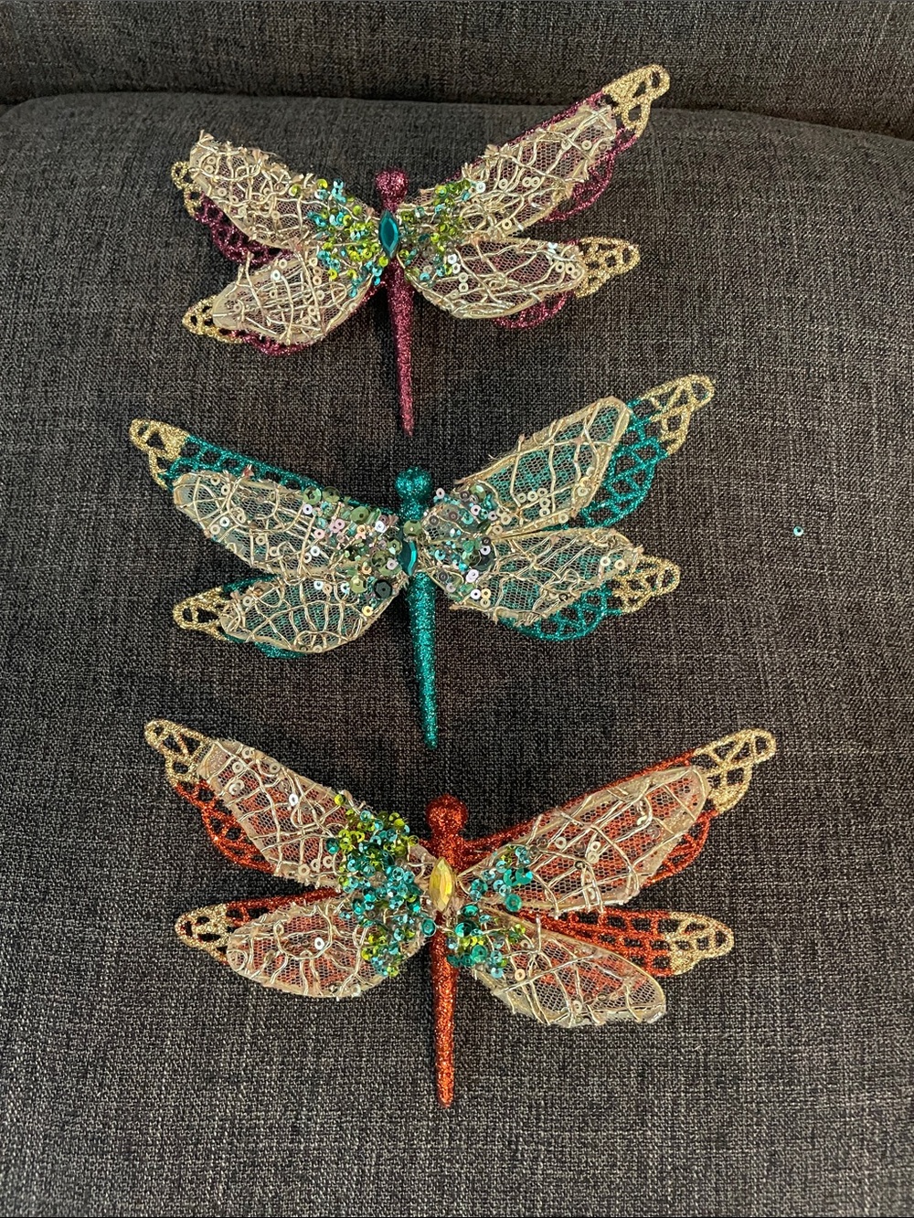 Set of 3 Decorative Beaded Dragonflies - Teal, Burgundy, Orange